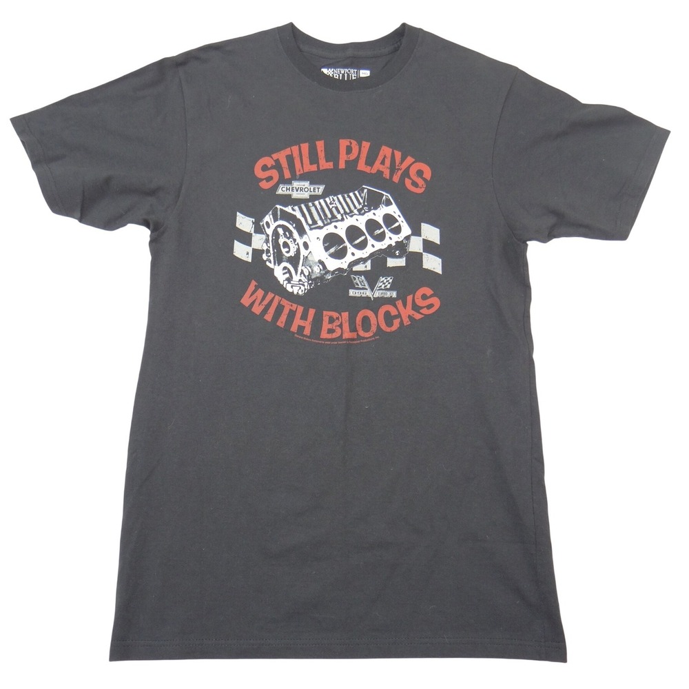 Newport Blue Chevrolet Still Plays With Blocks Graphic T-Shirt Mens Medium Black